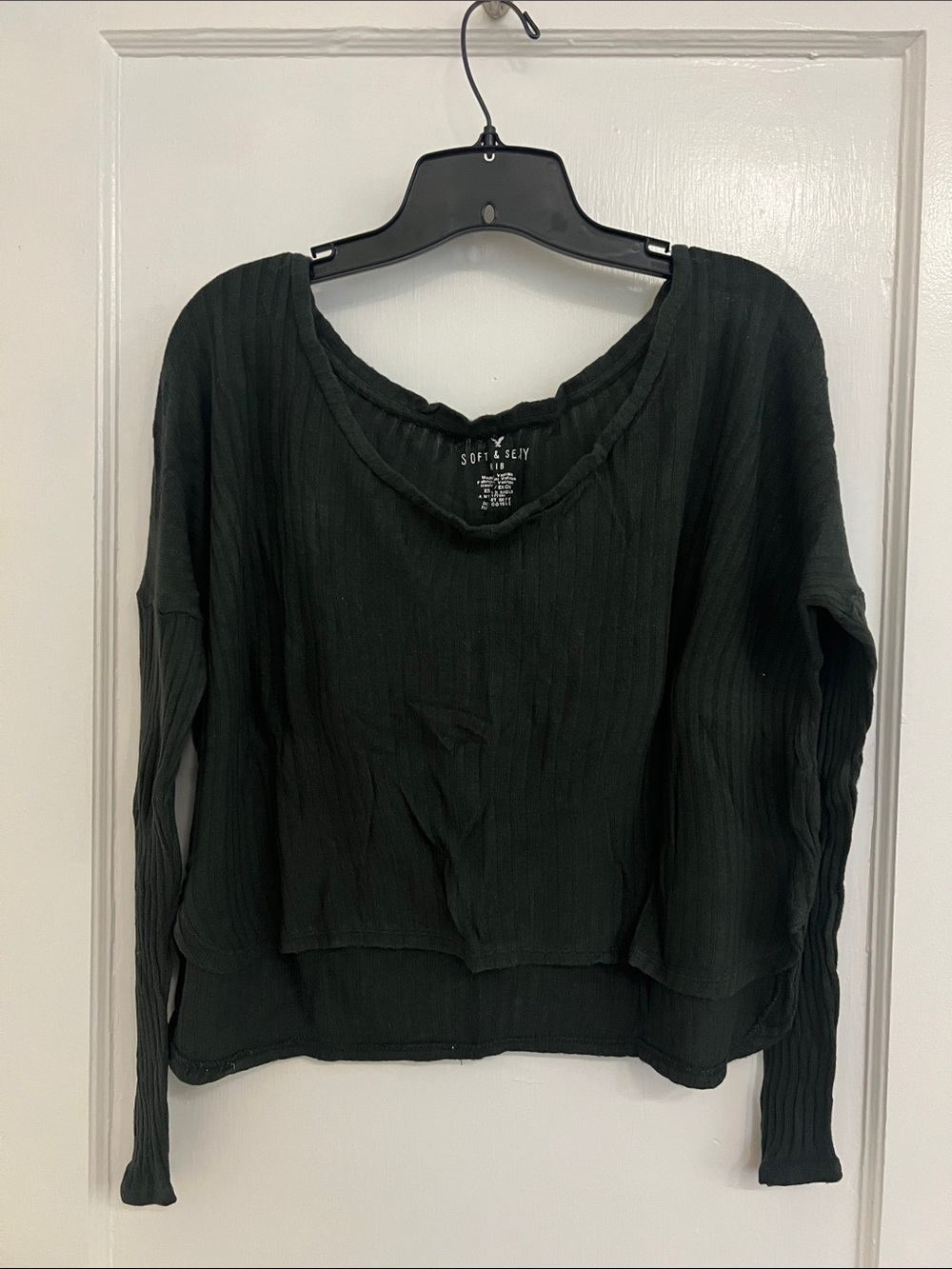 American Eagle Emerald Green Ribbed Long-Sleeve Top